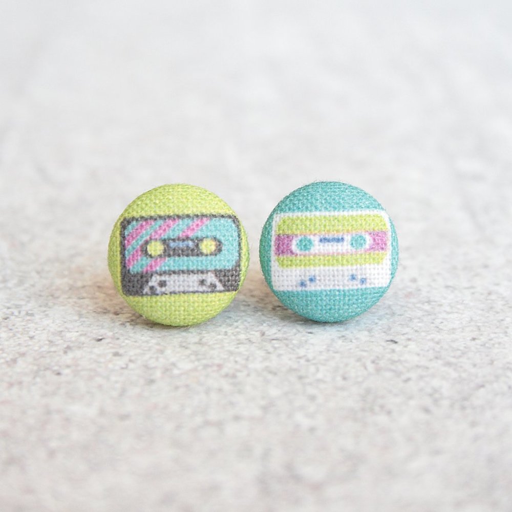 NWT Cassette Fabric Button Earrings